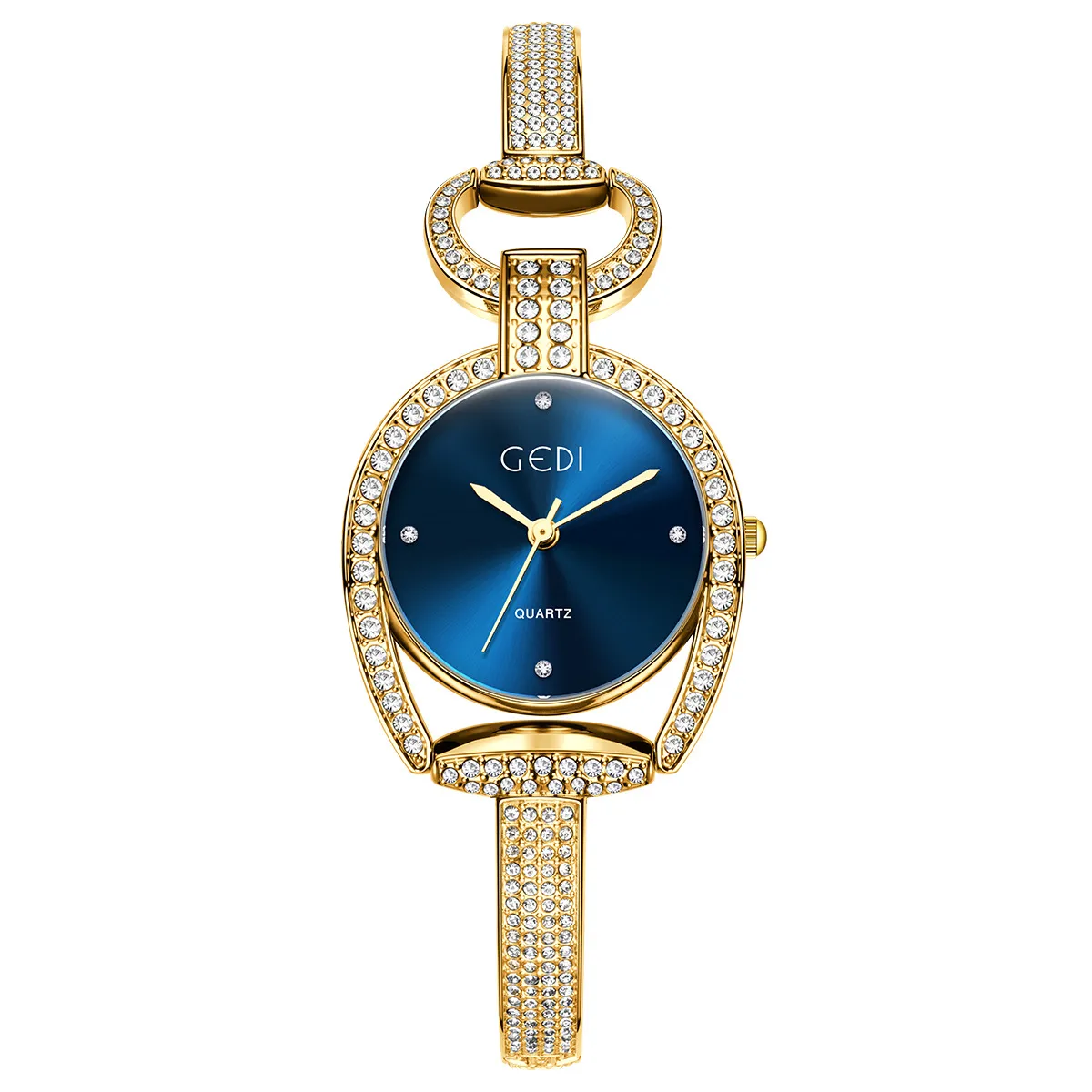 Gold vintage bracelet watch for women with deep blue dial