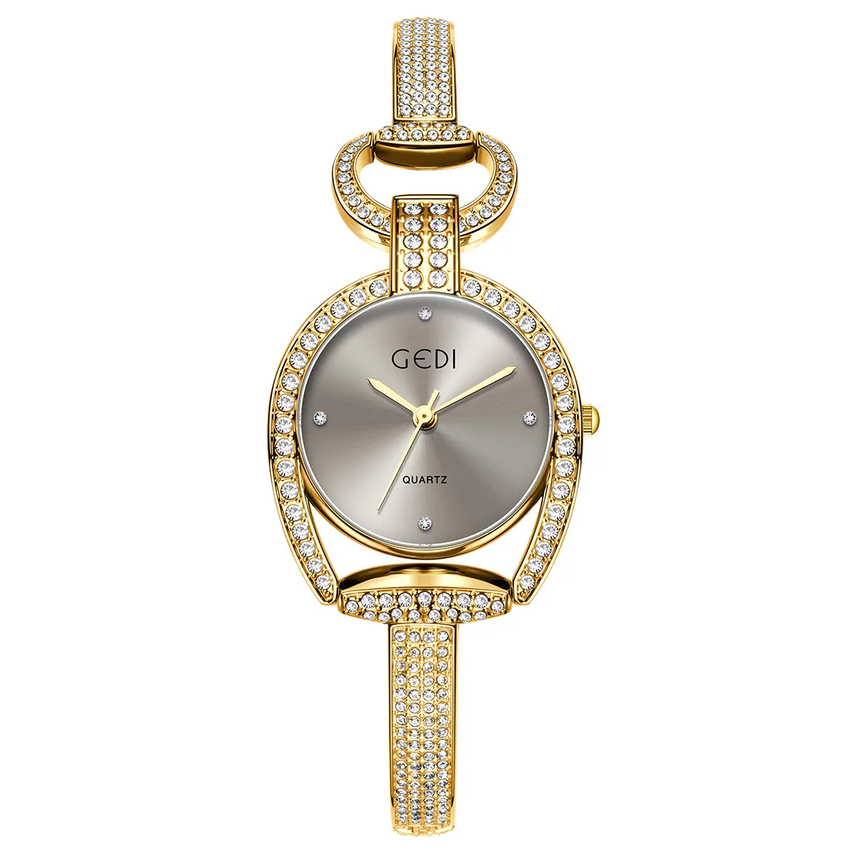 Gold vintage bracelet watch for women with silver-grey dial