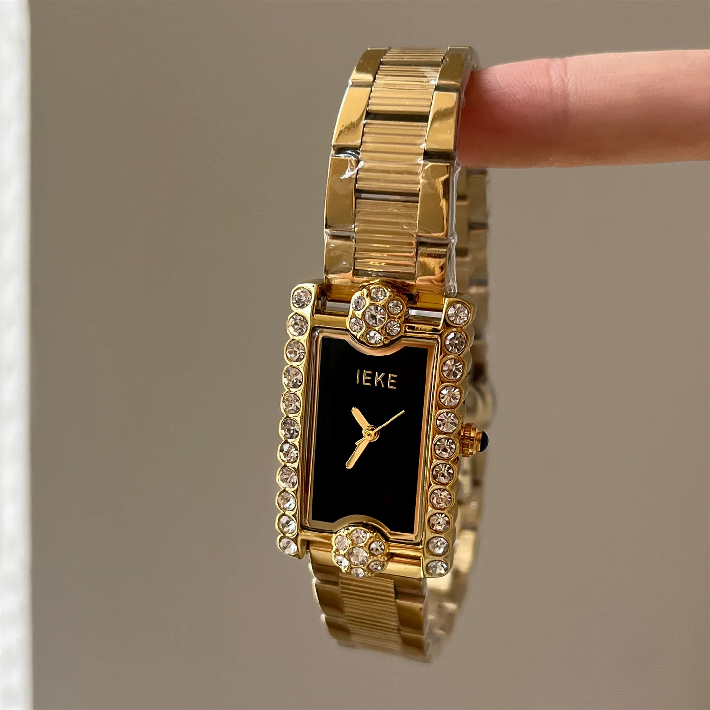 Gold Vintage Ladies Watch with Black Dial