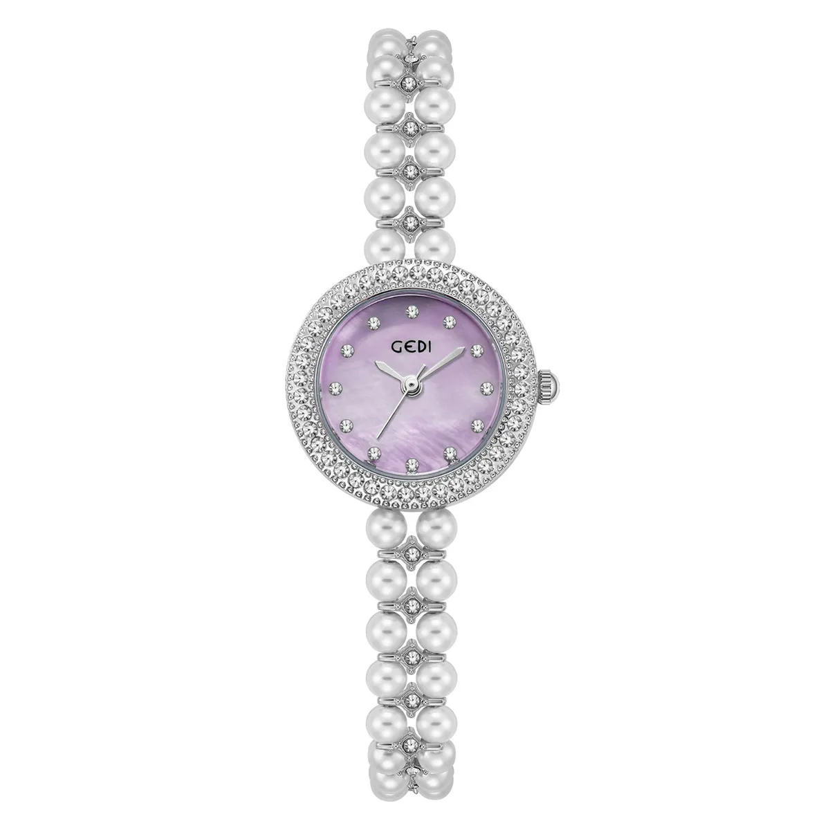 Ladies vintage watch silver pearl strap with purple dial