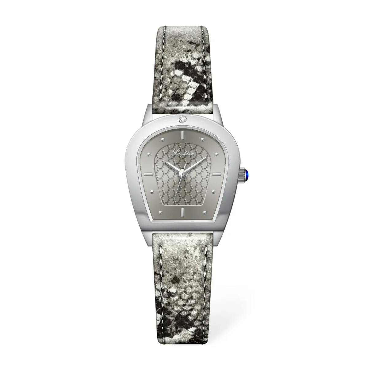 Stylish snake-pattern silver leather ladies’ watch, quartz waterproof wristwatch