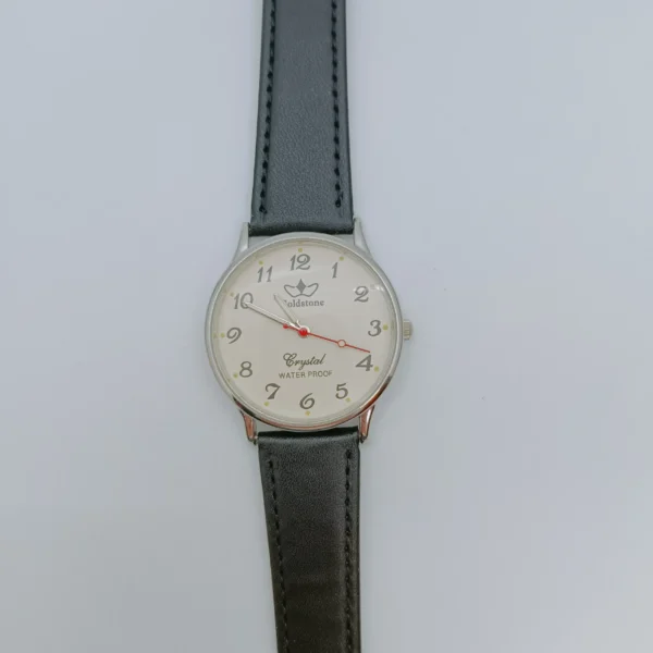 Vintage 1990s men’s leather watch with black strap – front view | WatchTrio