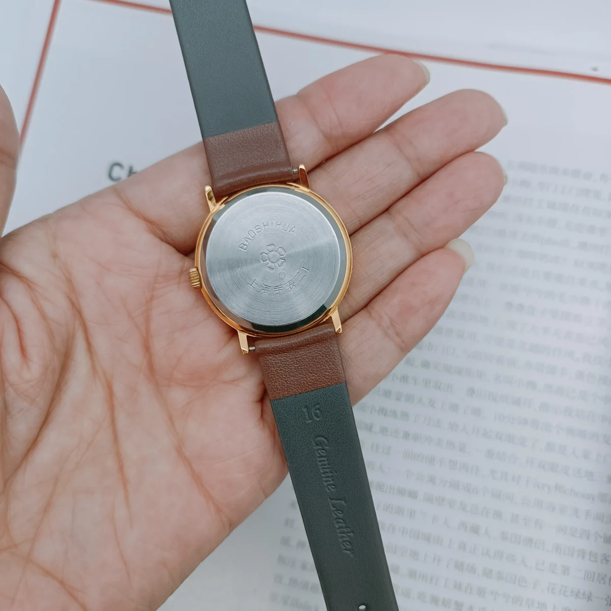 Back view of vintage brown leather women’s watch with genuine leather strap – WatchTrio