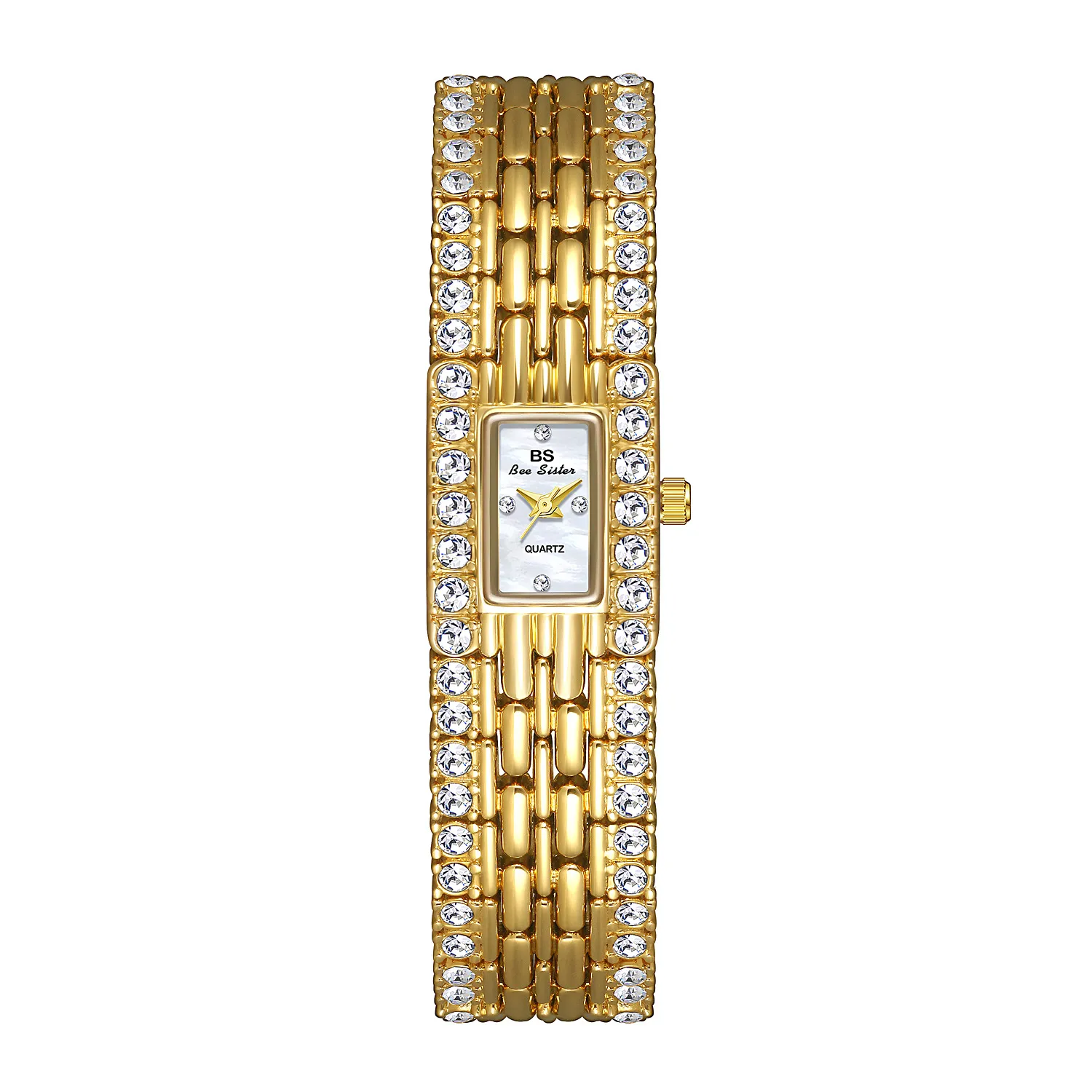 Vintage gold bangle women’s watch with full crystal bracelet