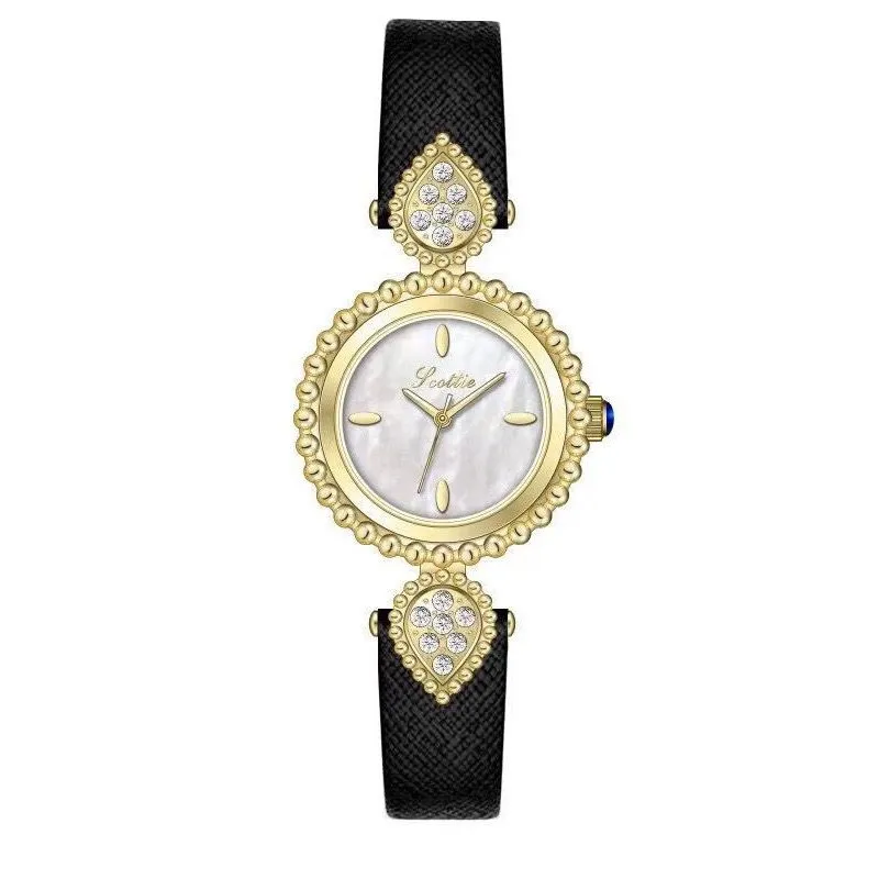 Vintage gold women’s leather strap mother-of-pearl watch – WatchTrio