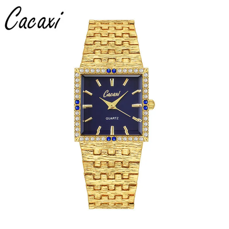 Vintage gold square women’s watch with crystal bezel and blue dial – WatchTrio