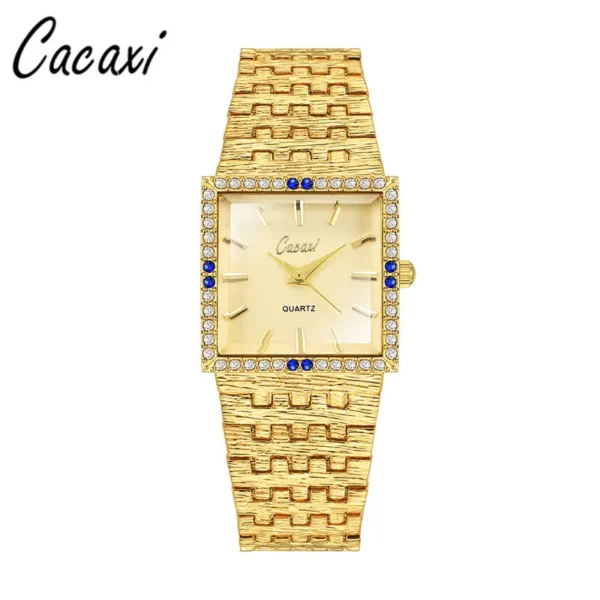 Vintage gold square women’s watch with crystal bezel and gold dial – WatchTrio