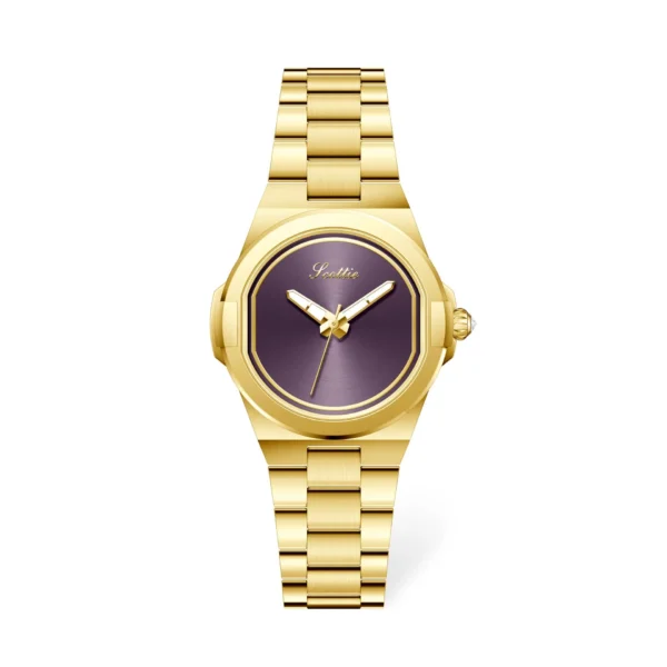 Vintage gold women’s watch with purple dial and gold strap – WatchTrio