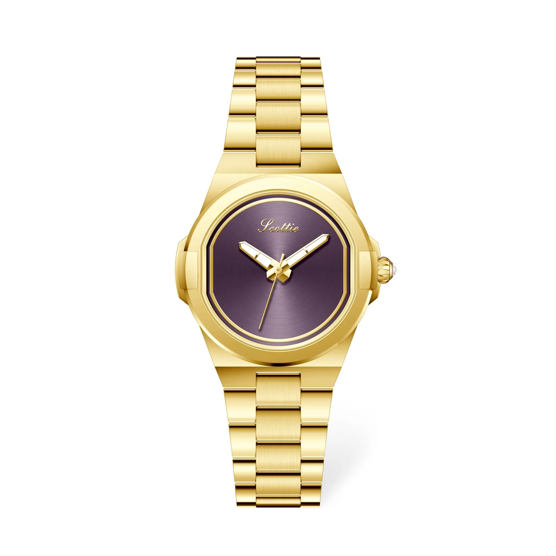 Vintage gold women’s watch with purple dial and gold strap – WatchTrio