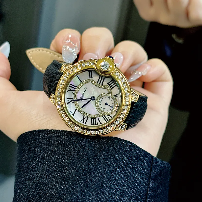 Vintage leather women’s watch with diamond bezel and mother-of-pearl dial – WatchTrio