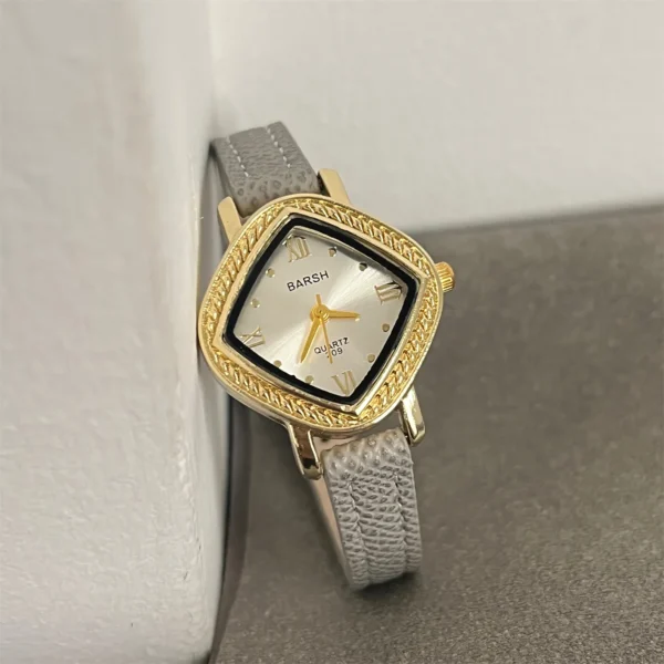 Retro diamond-shaped women’s leather watch with grey strap – WatchTrio