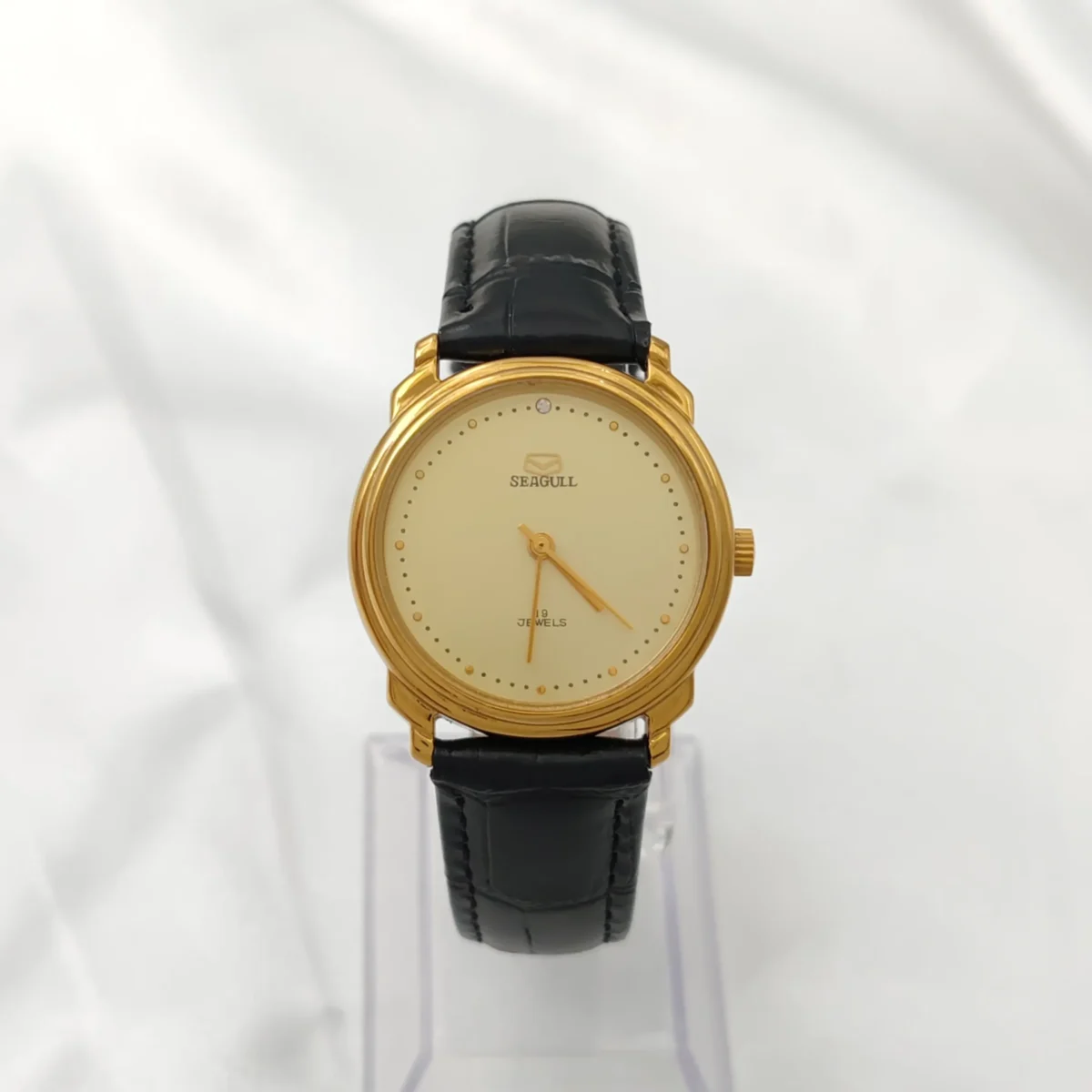 Vintage 1920s Men Black Leather Mechanical Watch
