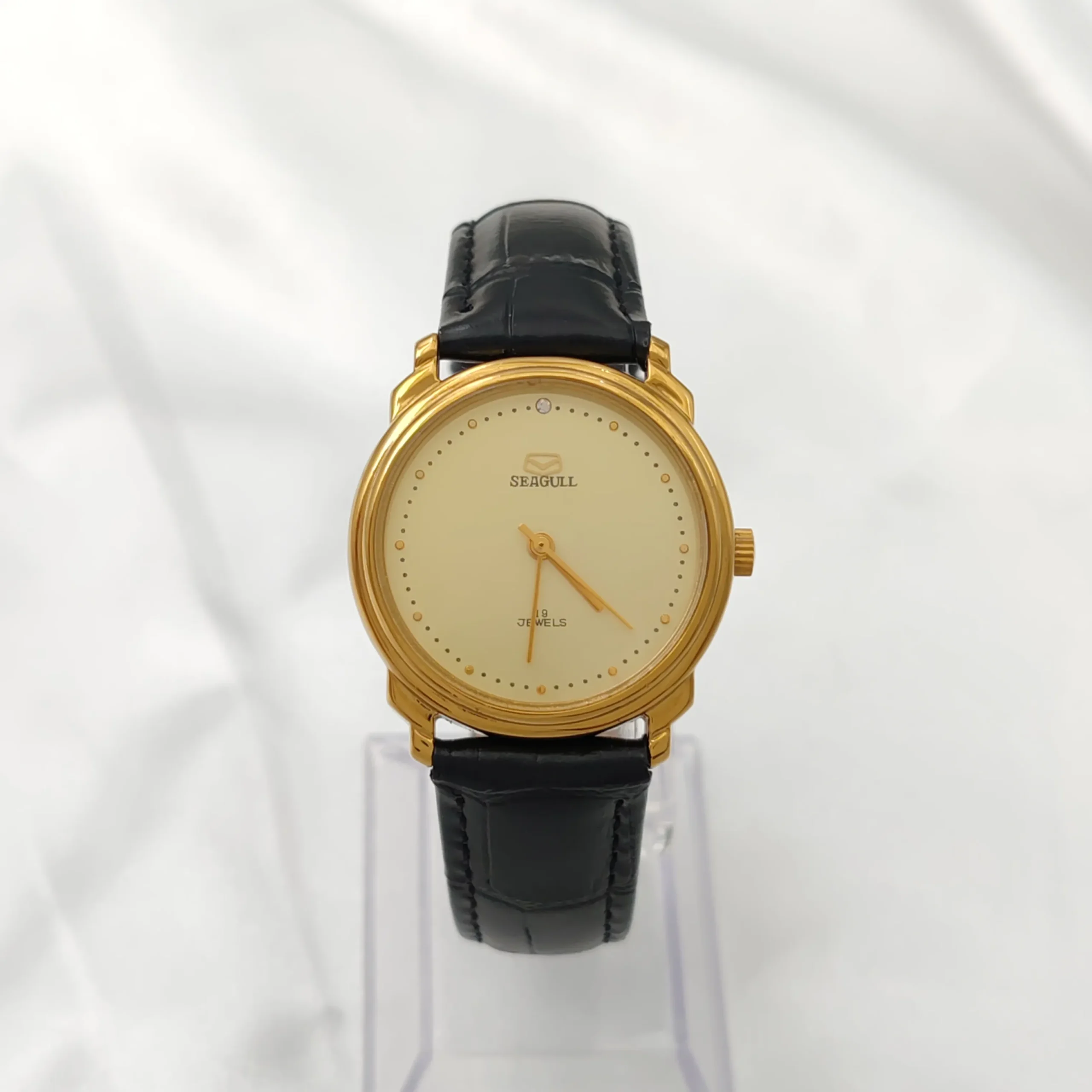 Vintage 1920s Men Black Leather Mechanical Watch