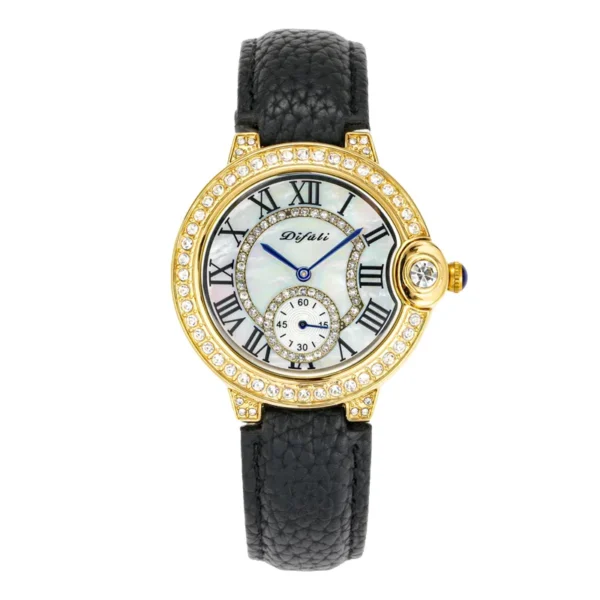Luxury vintage women’s leather watch with crystal bezel – WatchTrio