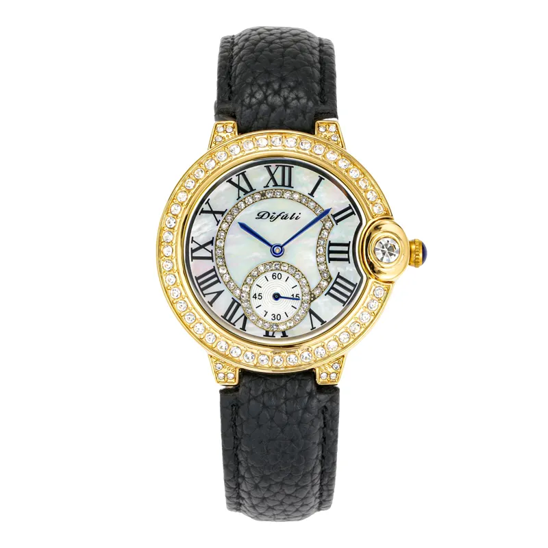 Luxury vintage women’s leather watch with crystal bezel – WatchTrio