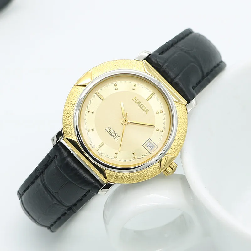 1890s inspired vintage men’s watch with black leather strap