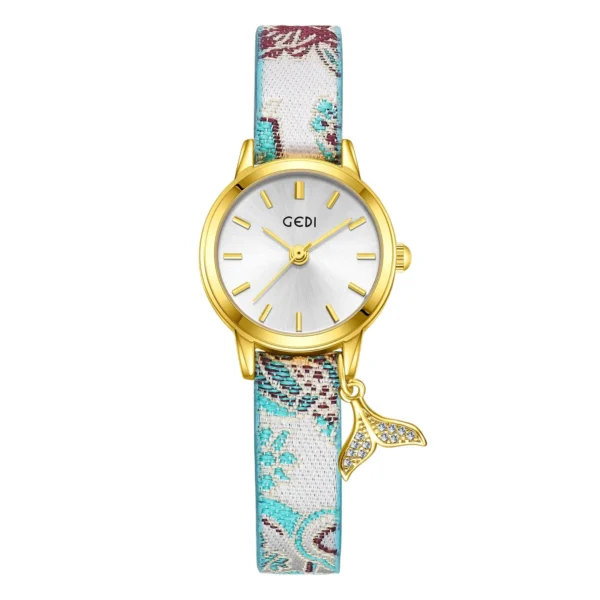 Vintage women’s watch with porcelain-style patterned strap