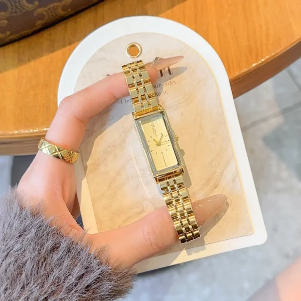 Vintage rectangle women’s gold watch with gold dial – WatchTrio