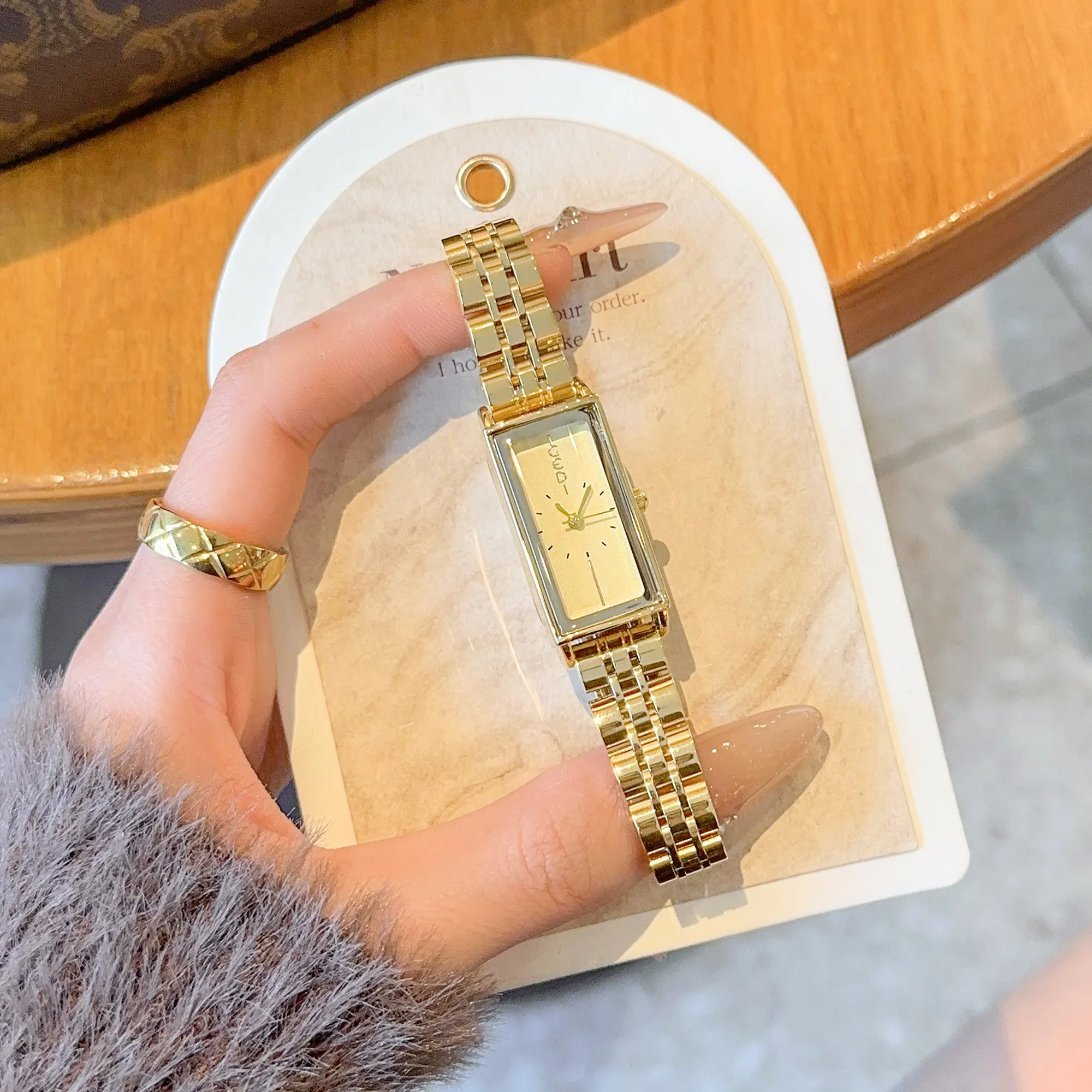 Vintage rectangle women’s gold watch with gold dial – WatchTrio