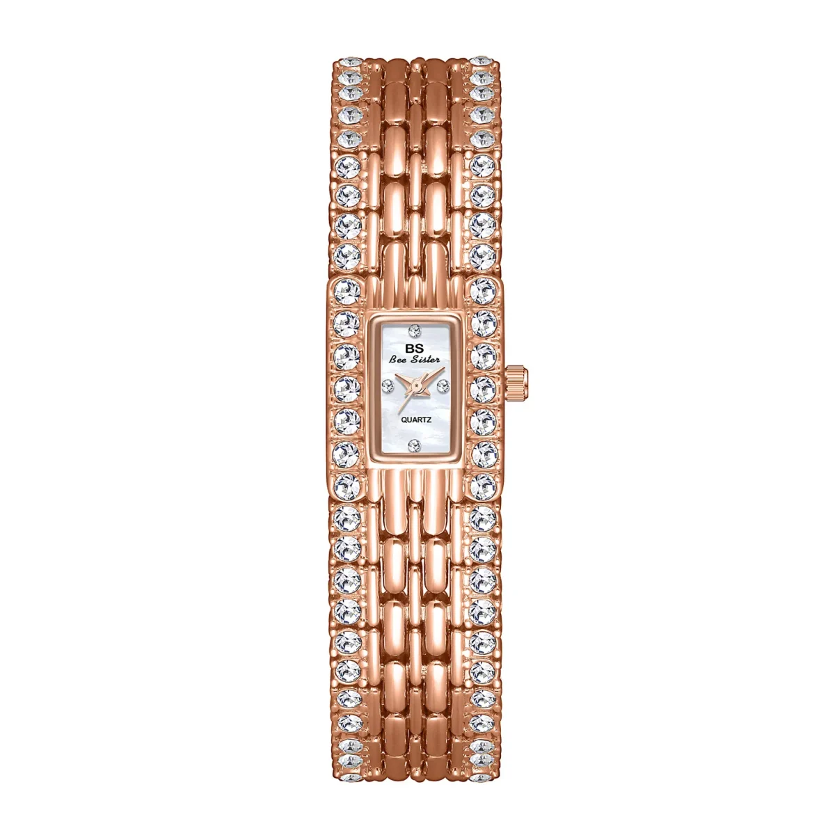 Vintage rose gold bangle women’s watch with full crystal bracelet