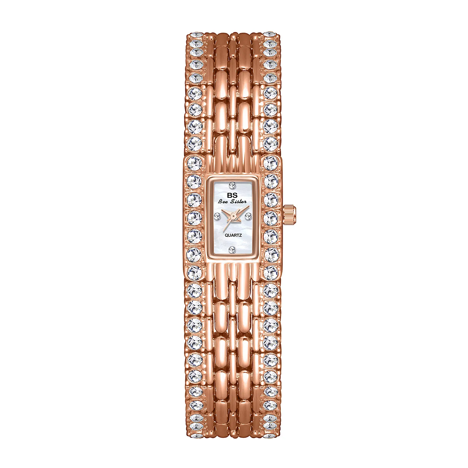 Vintage rose gold bangle women’s watch with full crystal bracelet