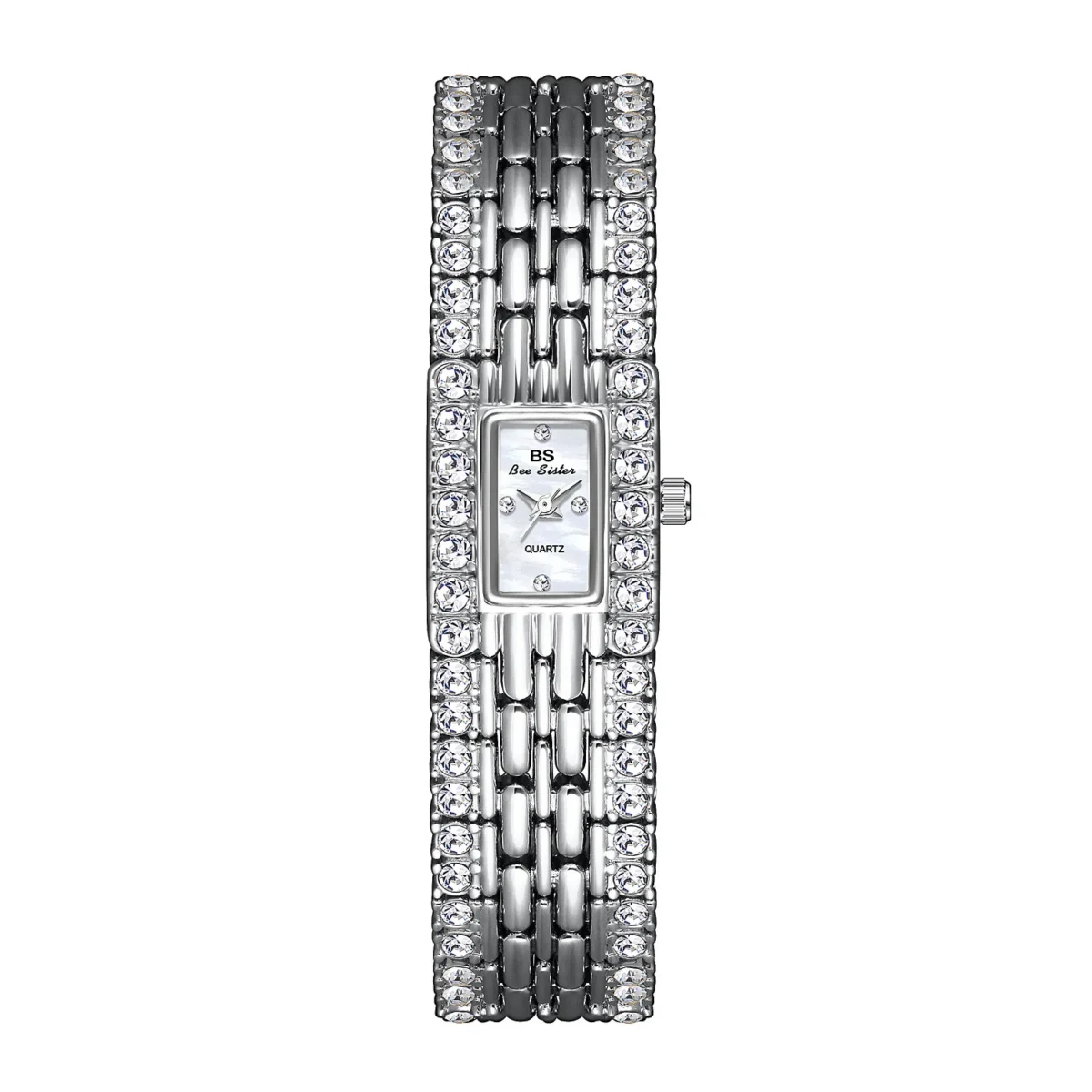 Vintage silver bangle women’s watch with full crystal bracelet