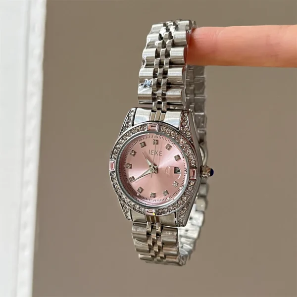 Vintage silver diamond women’s watch with pink dial – WatchTrio