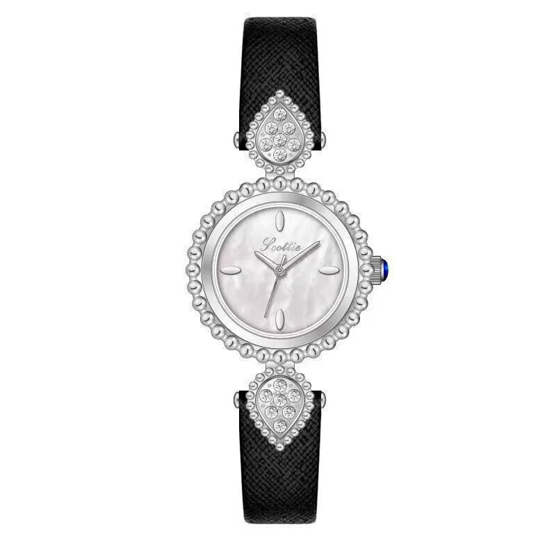 Vintage silver women’s leather strap watch with pearl dial – WatchTrio