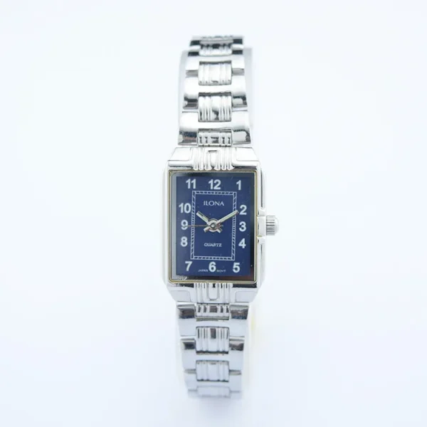 Vintage silver women’s rectangular watch with blue dial – WatchTrio