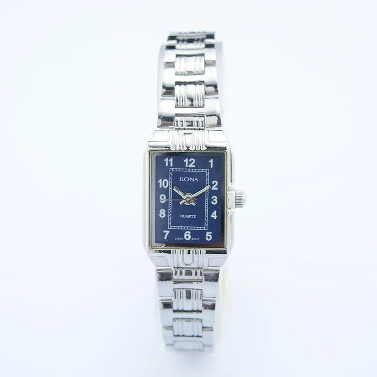 Vintage silver women’s rectangular watch with blue dial – WatchTrio