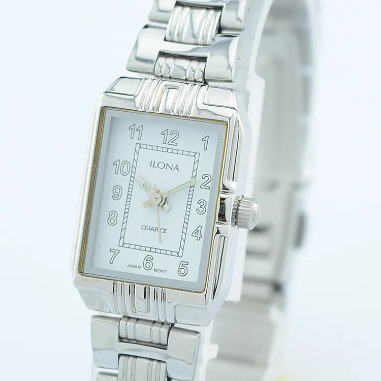 Close-up detail of vintage silver rectangular women’s watch – WatchTrio