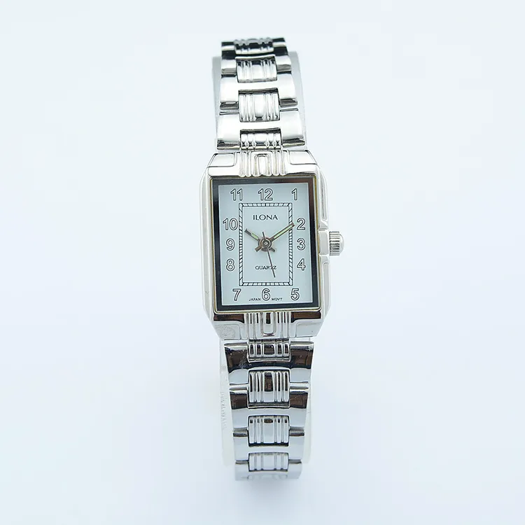 Vintage silver women’s rectangular watch with white dial – WatchTrio