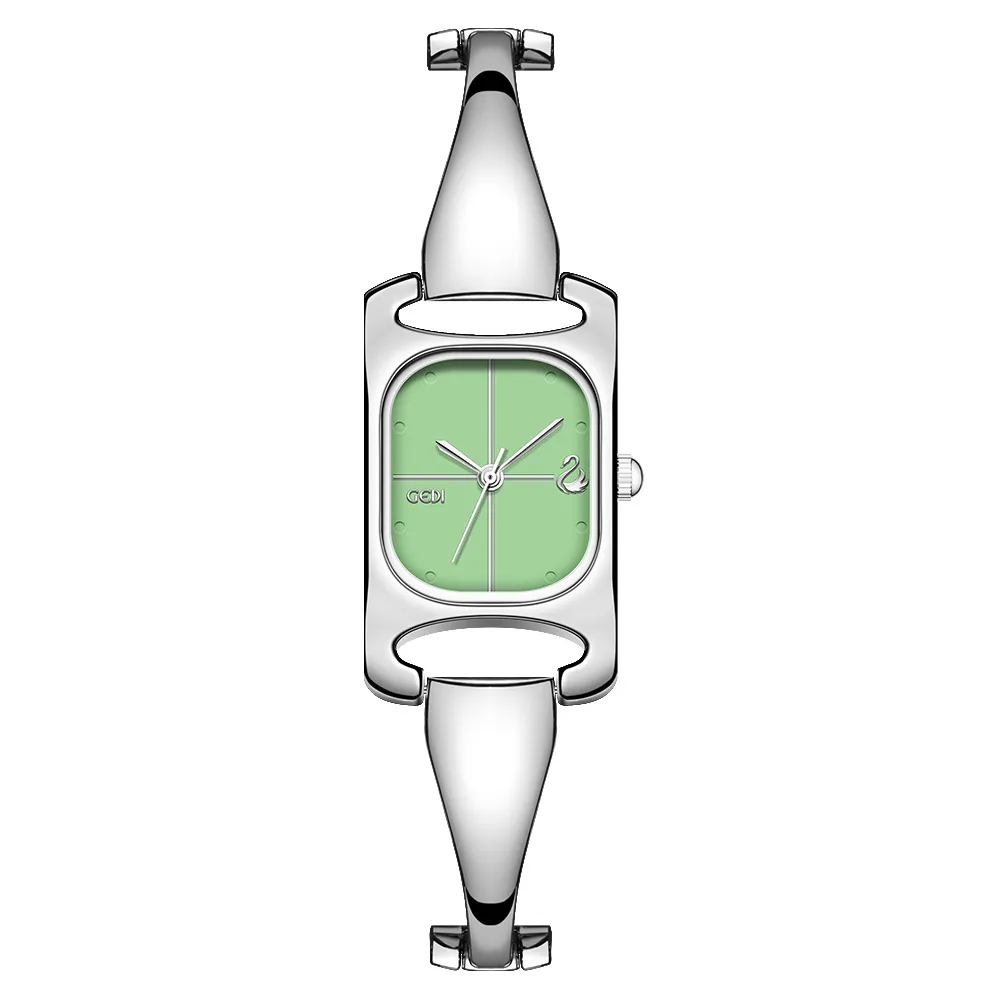 Retro silver rectangle bangle women’s watch with mint green dial – WatchTrio