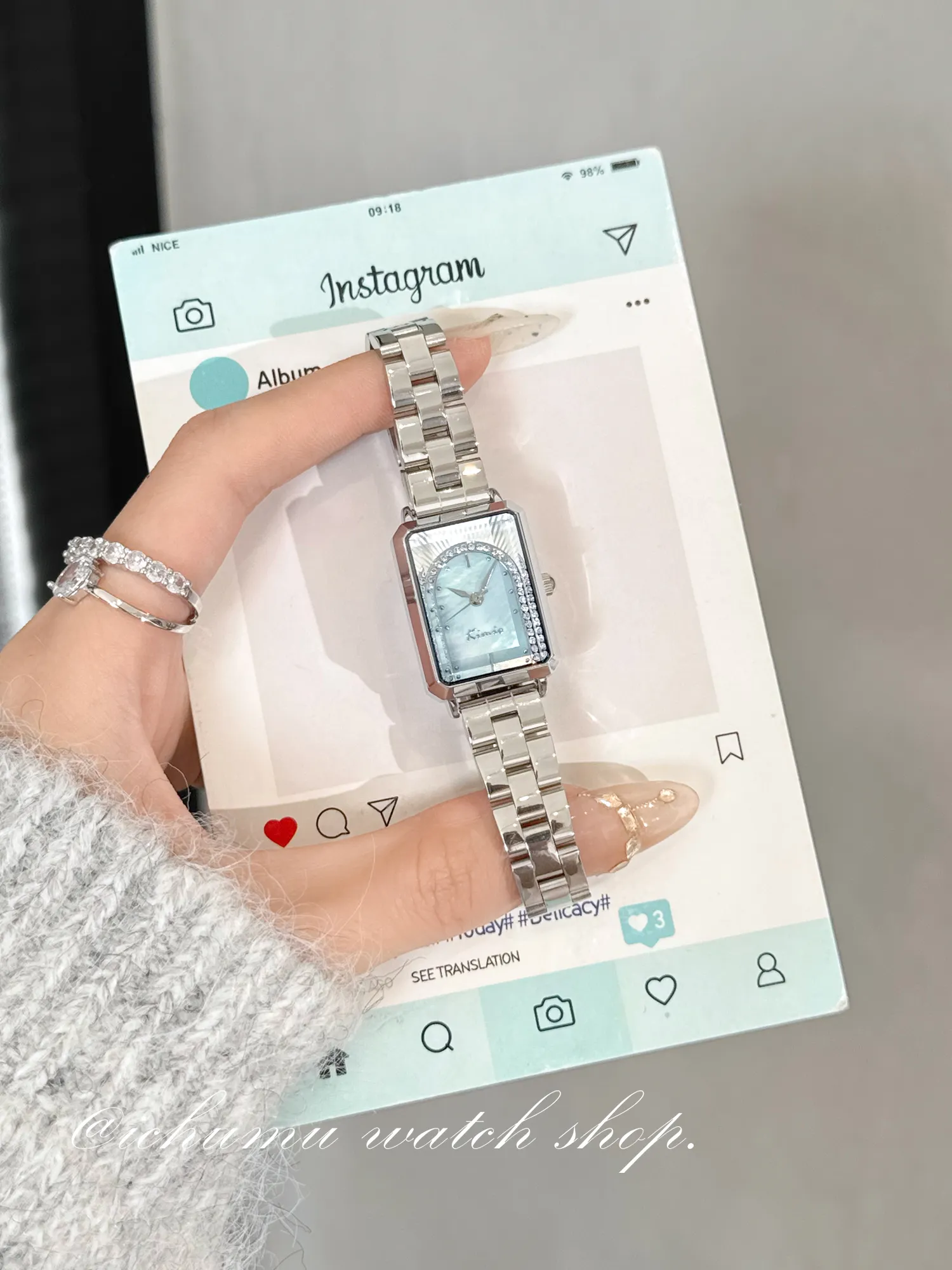 Vintage silver rectangular women’s watch with blue dial display – WatchTrio