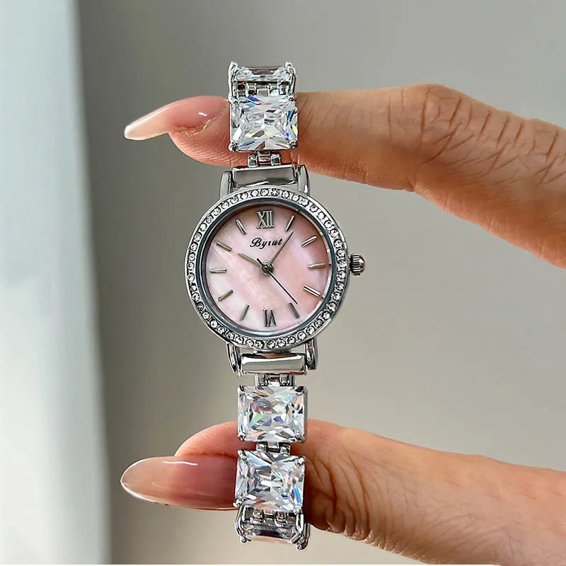 Vintage silver women’s crystal bracelet watch with pink dial – WatchTrio