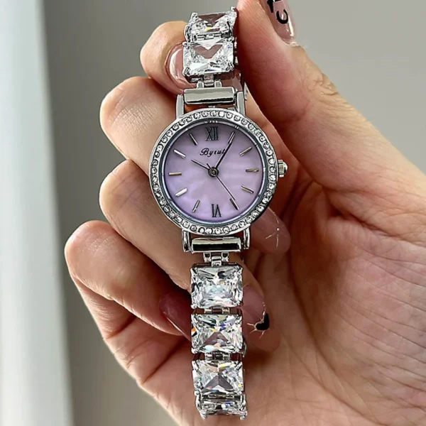 Vintage silver women’s crystal bracelet watch with purple dial – WatchTrio