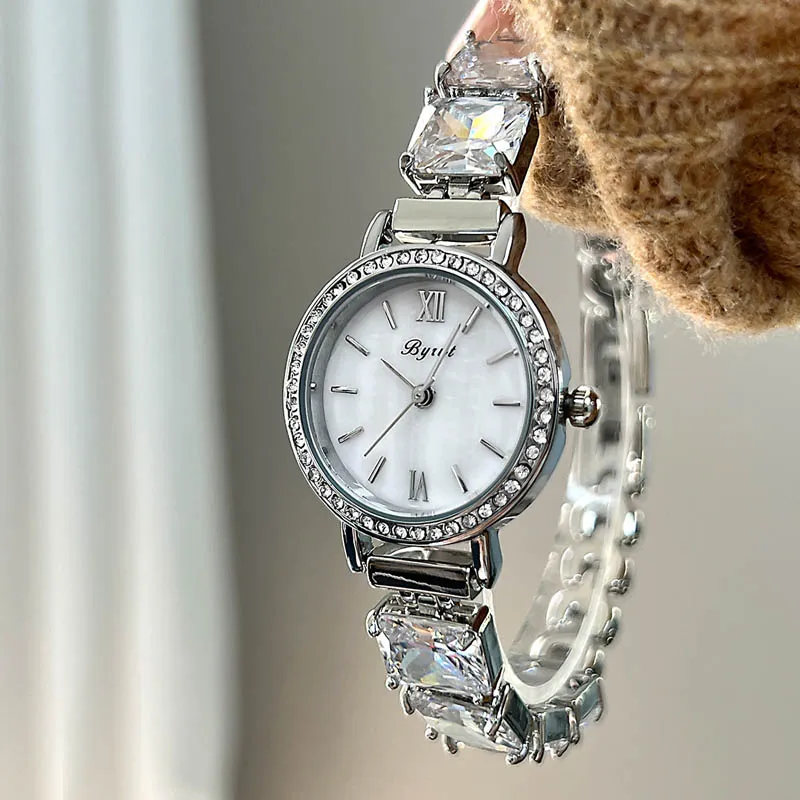 Vintage silver women’s crystal bracelet watch with white dial – WatchTrio