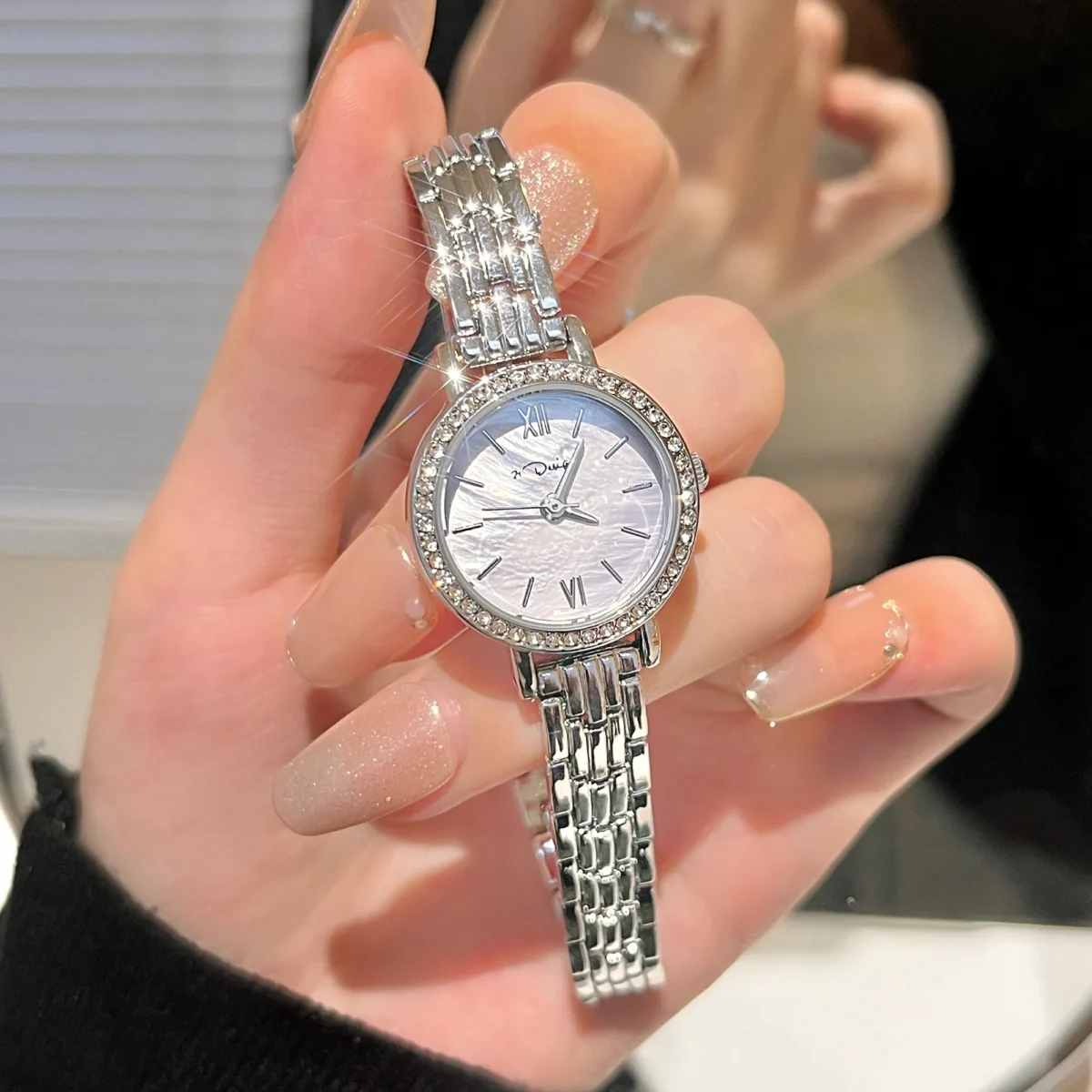 Vintage silver women’s diamond-accented watch with purple dial – WatchTrio