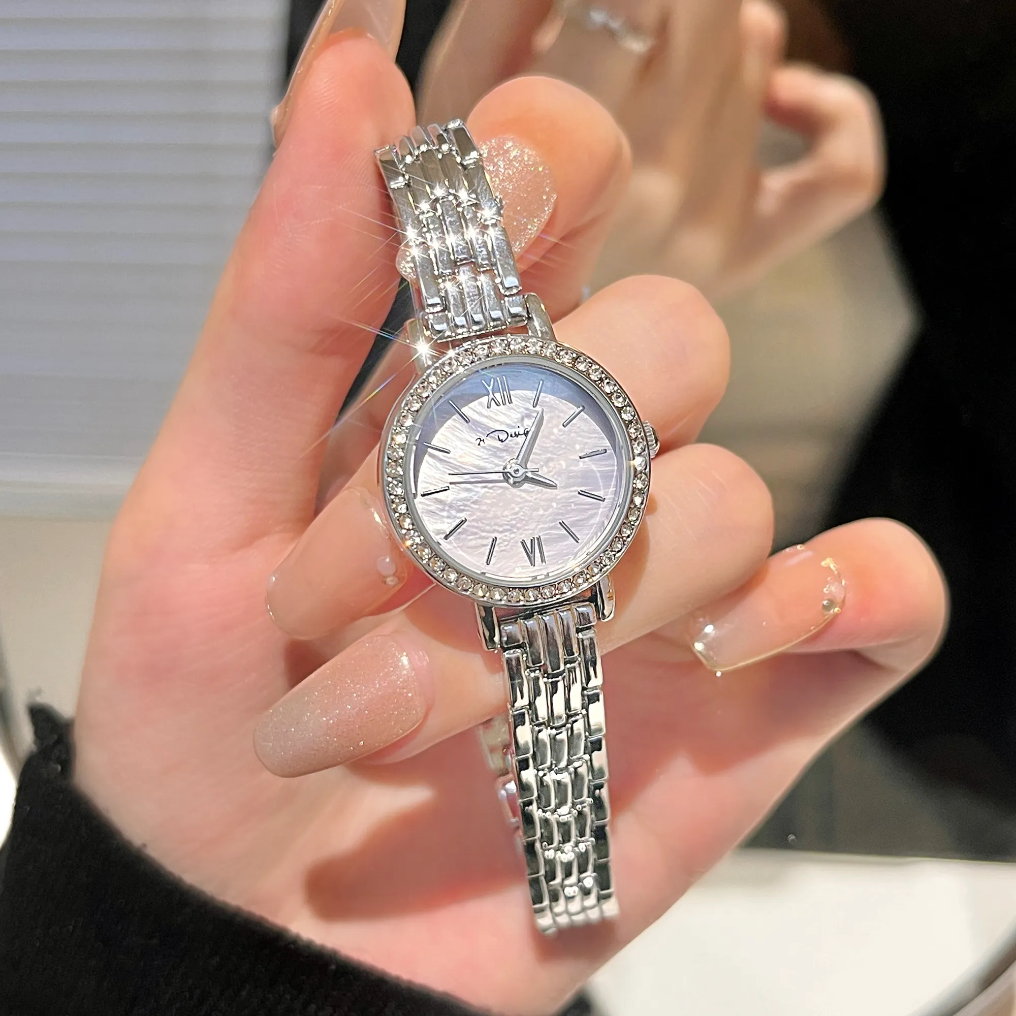 Vintage silver women’s diamond-accented watch with purple dial – WatchTrio