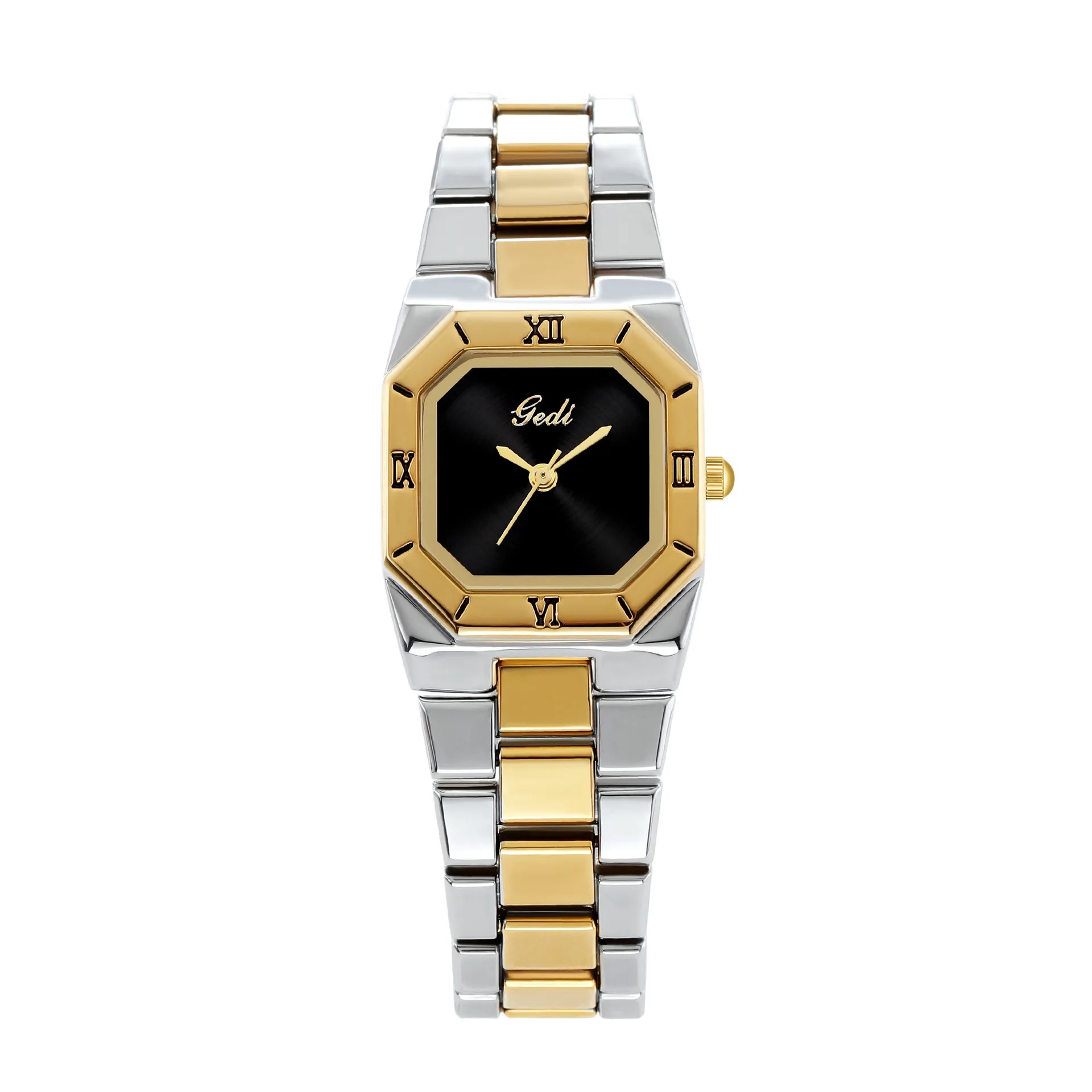 Vintage silver women’s watch with black dial and steel strap – WatchTrio