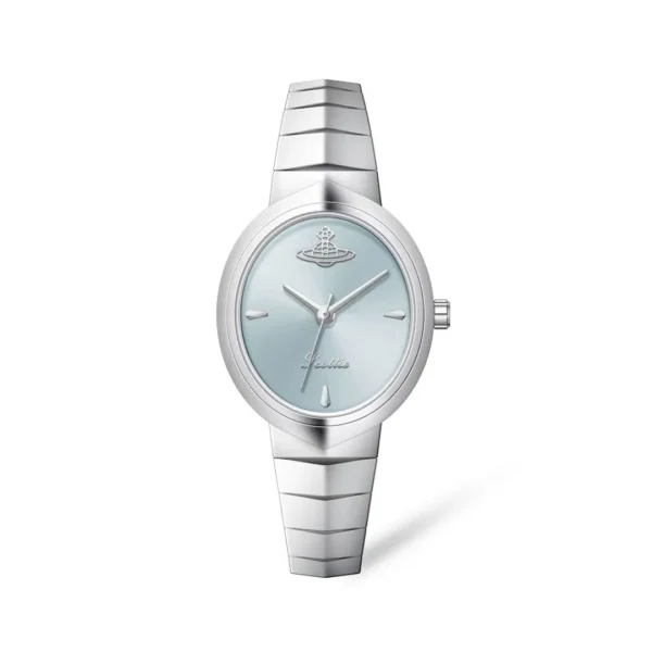 Vintage silver women’s watch with oval blue dial and snake bracelet strap – WatchTrio