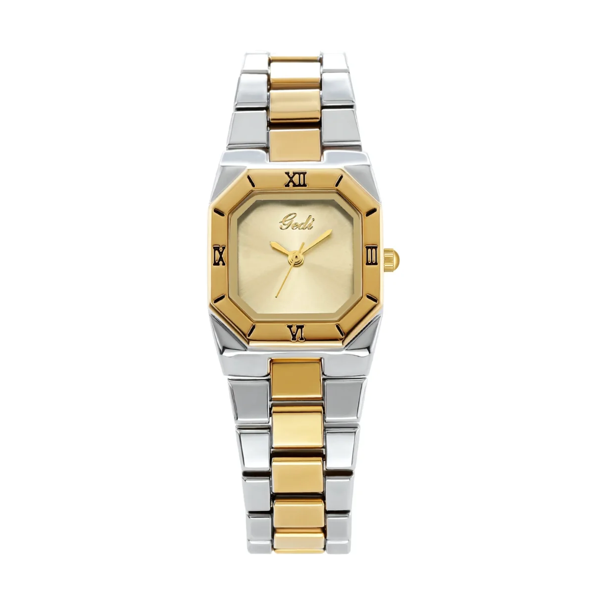 Vintage silver women’s watch with gold dial and steel strap – WatchTrio
