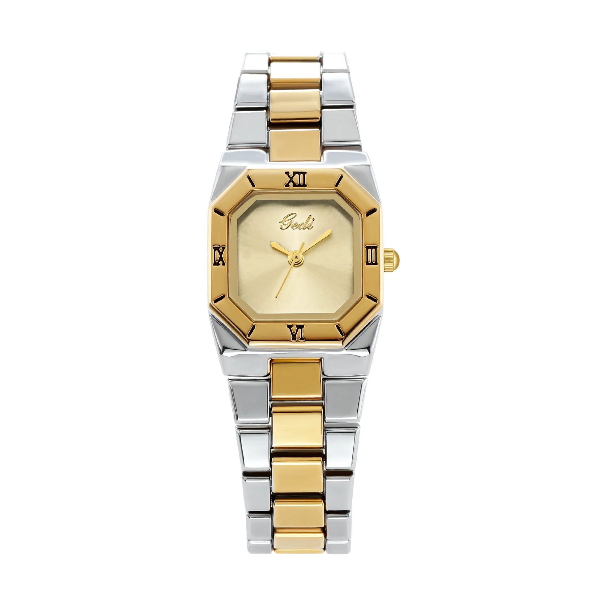 Vintage silver women’s watch with gold dial and steel strap – WatchTrio
