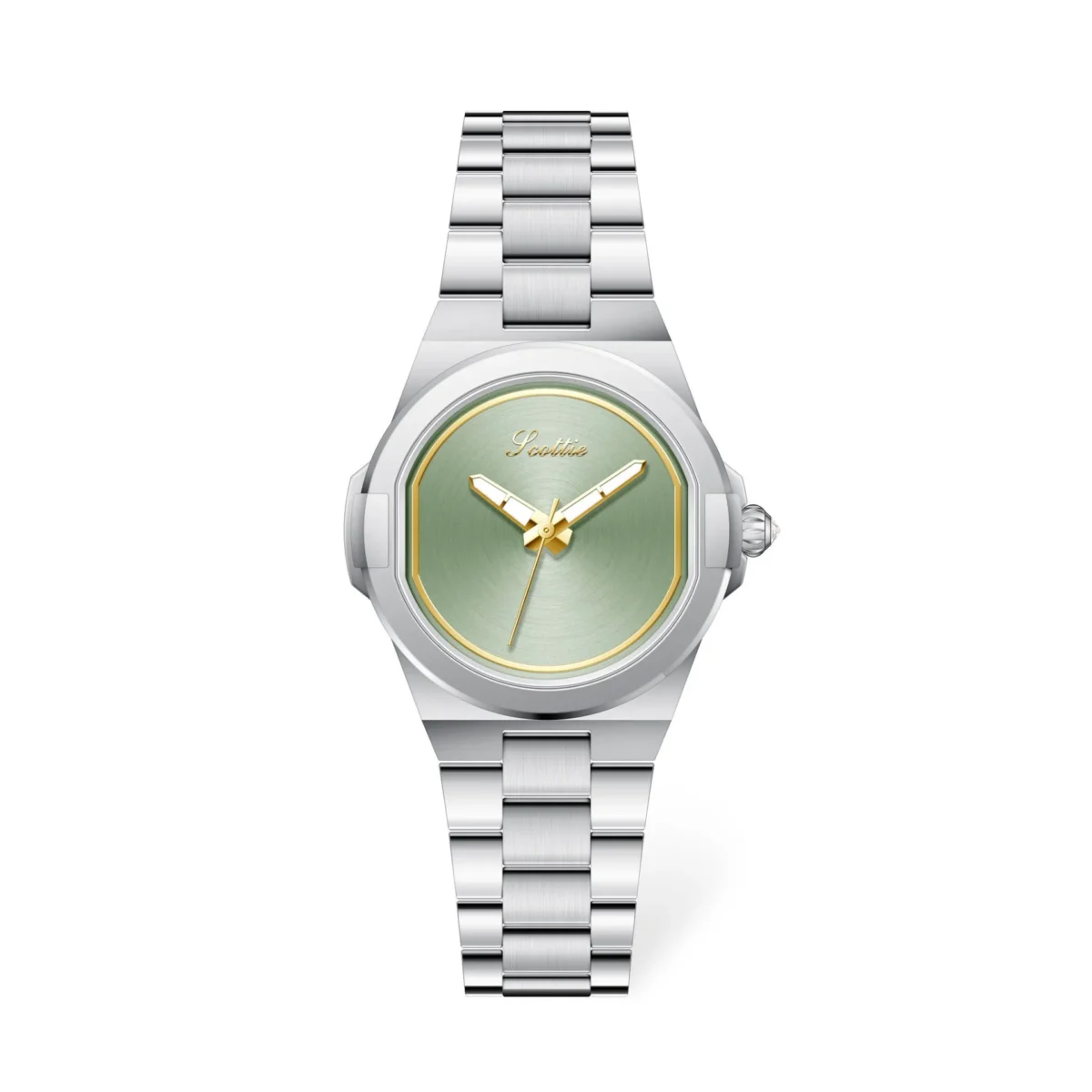Vintage silver women’s watch with green dial and gold accents – WatchTrio
