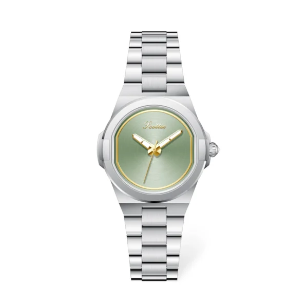 Vintage silver women’s watch with green dial and gold accents – WatchTrio