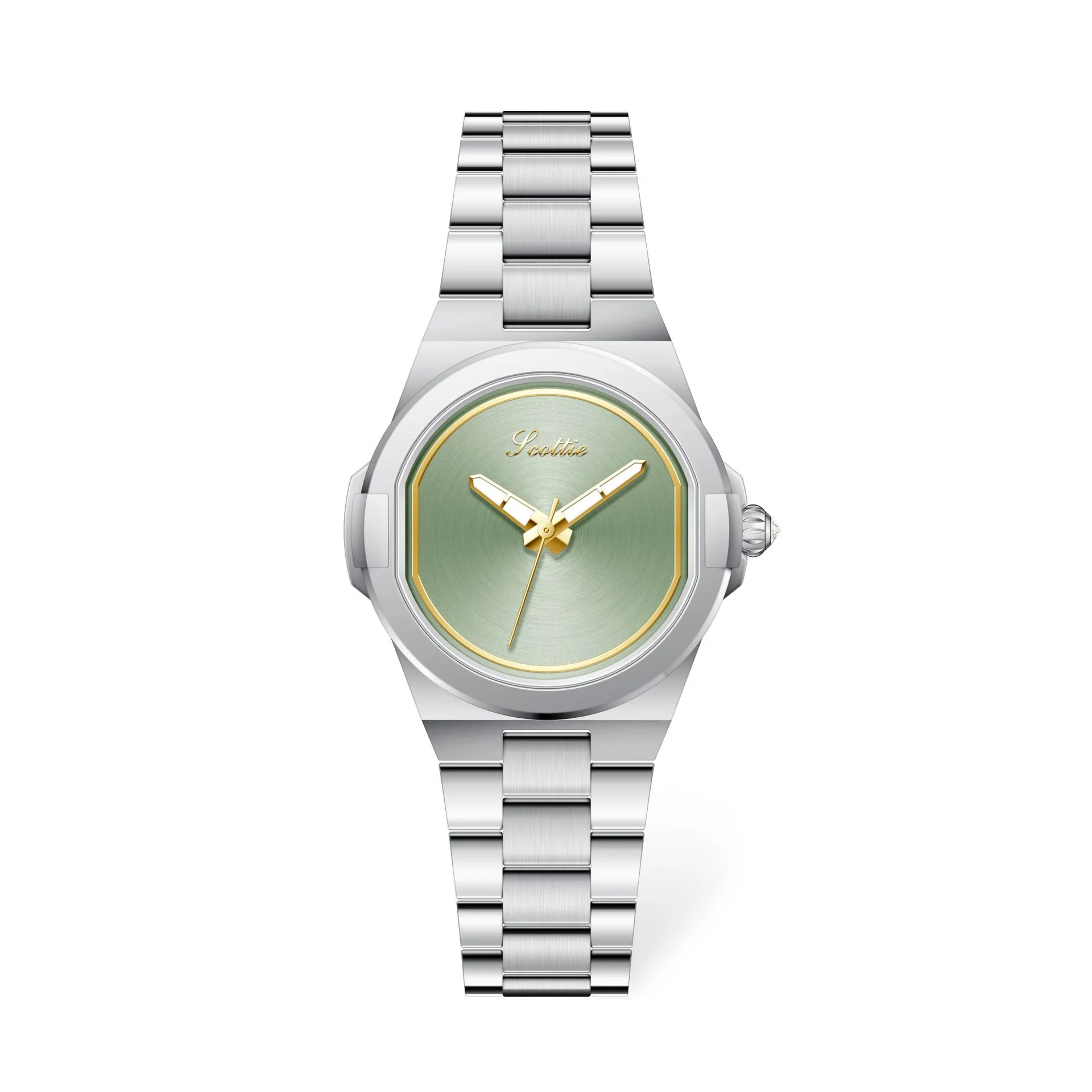Vintage silver women’s watch with green dial and gold accents – WatchTrio