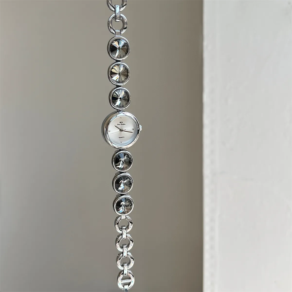 Retro silver women’s watch with black crystal bracelet strap – WatchTrio