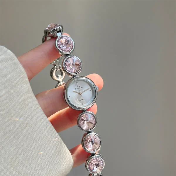 Vintage silver women’s watch with pink large crystal bracelet – WatchTrio