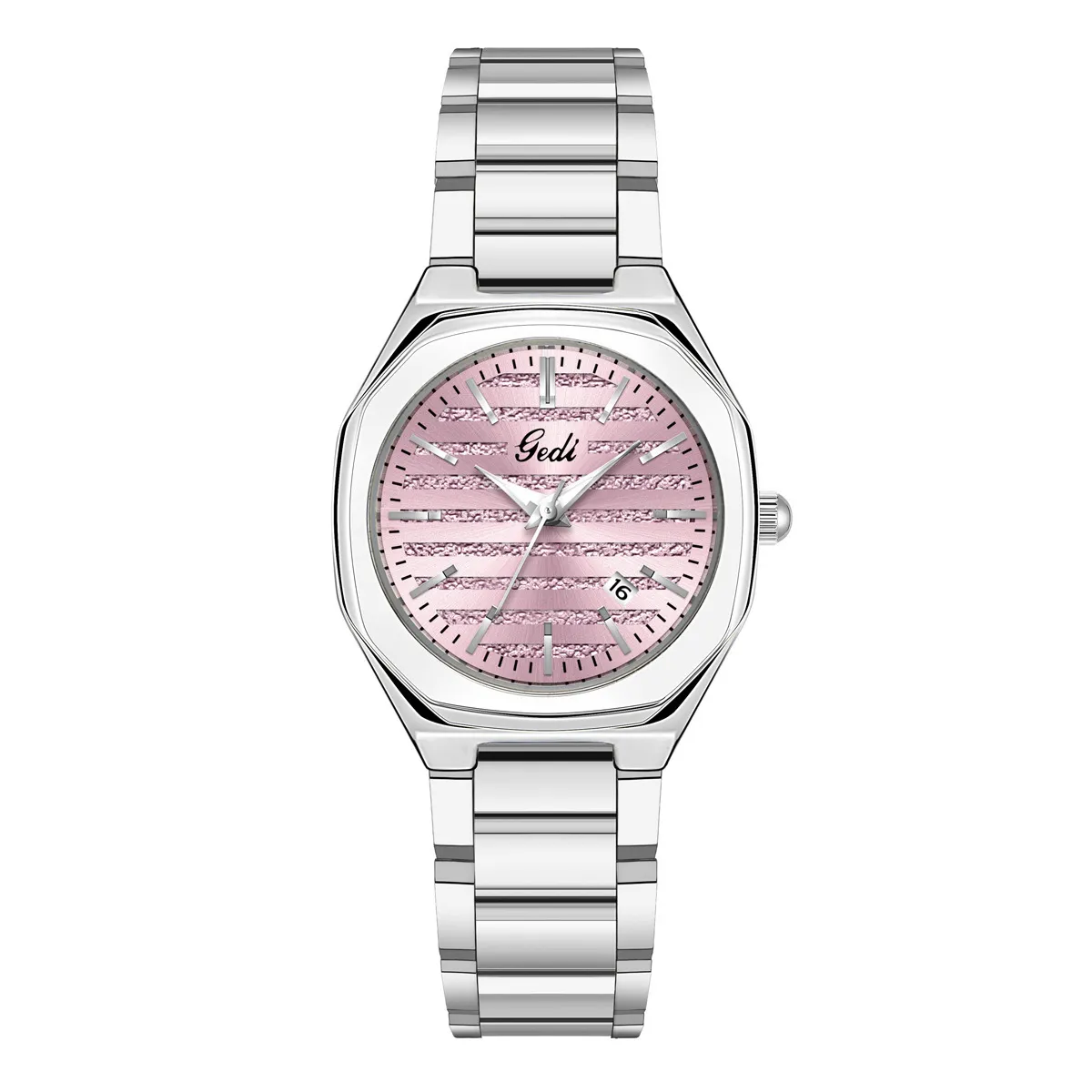Vintage silver women’s watch with pink dial and quartz movement – WatchTrio