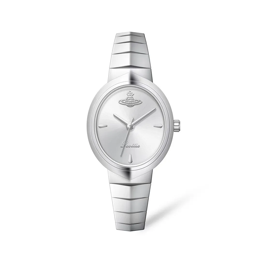 Vintage silver women’s watch with oval white dial and snake bracelet strap – WatchTrio